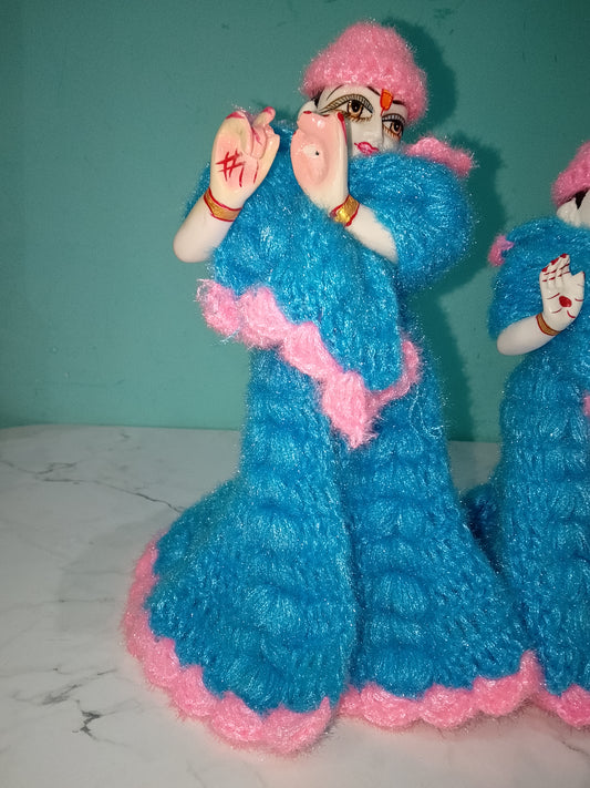 9 Inch Radha Krishna Woolen Dress (Blue)