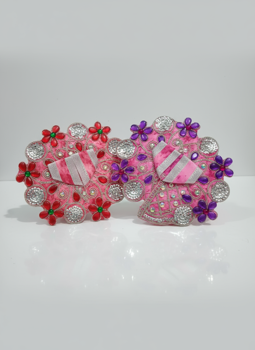 Collage of pink embellished clutches