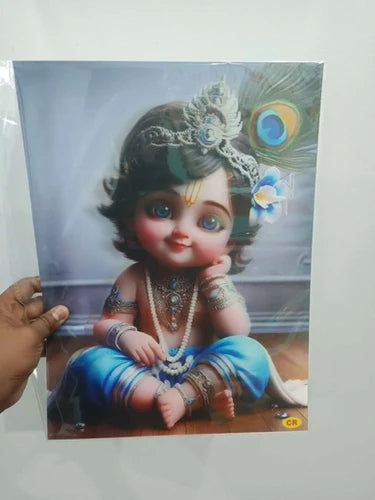 Divine Laddu Gopal 5D Photo Lamination Set, 12x16 Inch, Vibrant Wall Art