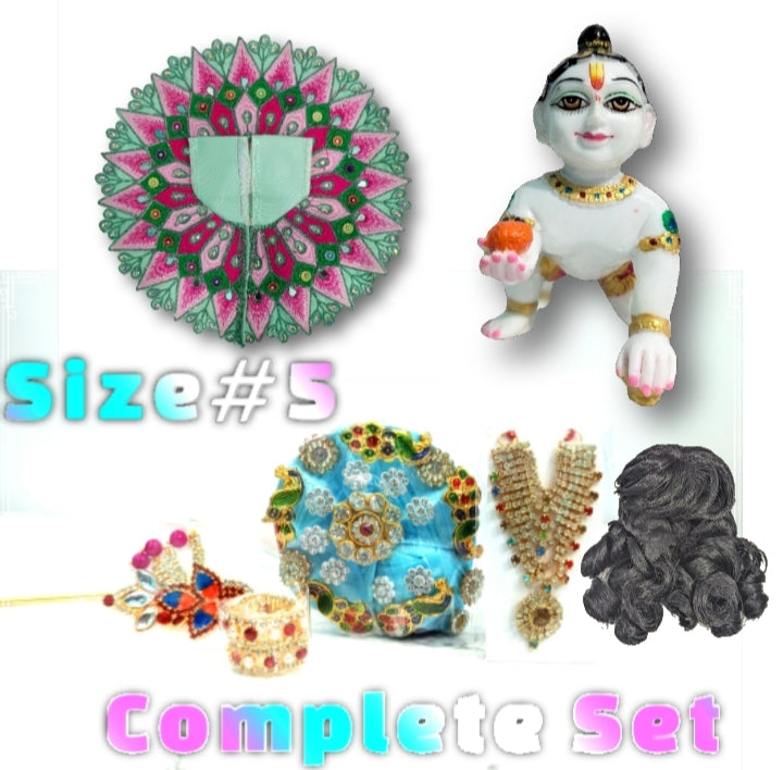 Laddu Gopal Idol with Complete Sringar Set Size 5