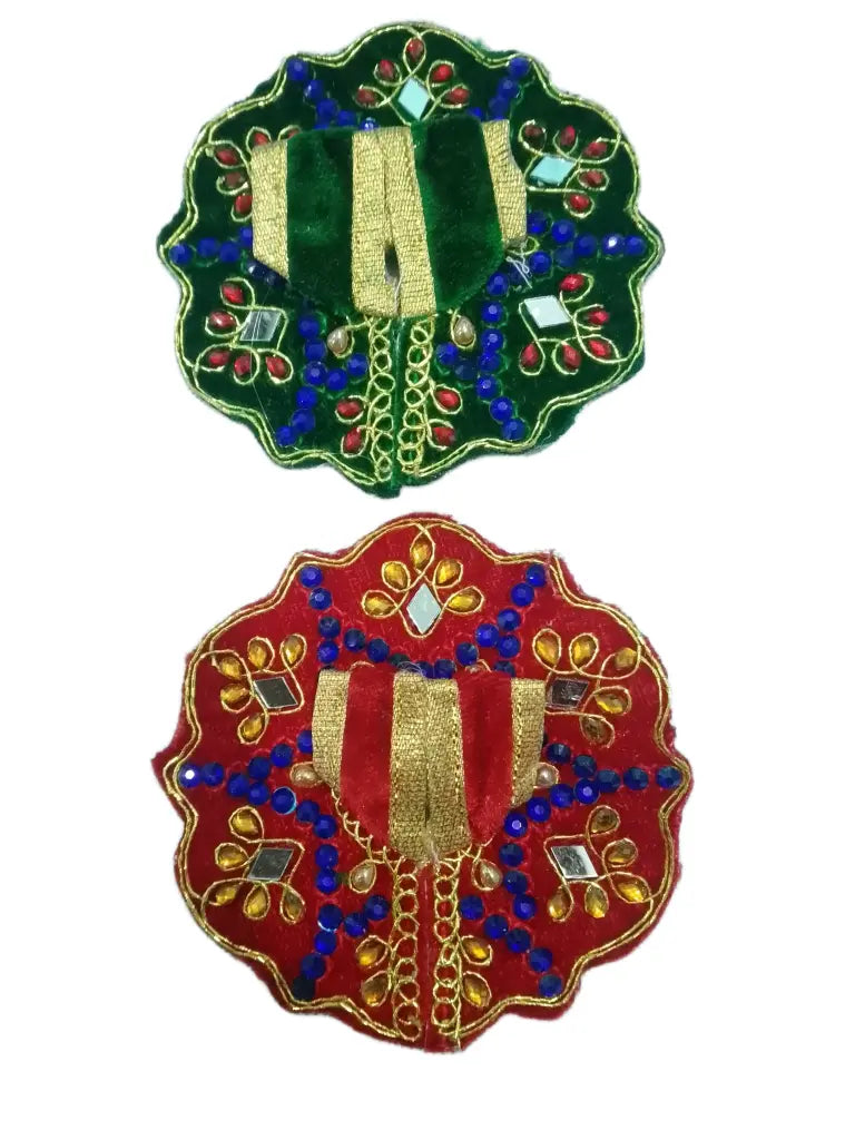 Laddu Gopal Velvet Dress for  0 Number Laddu Gopal Colour Green & red