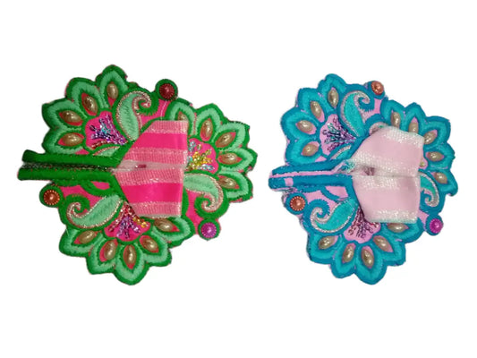 Laddu Gopal Dress Size 0 Flower Design Colour Green and Skyblue