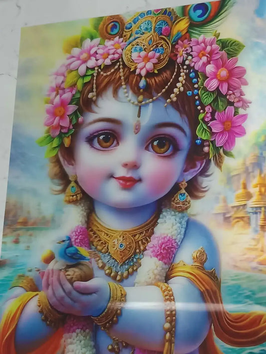 Divine Laddu Gopal 5D Photo Lamination Set, 12x16 Inch, Vibrant Wall Art