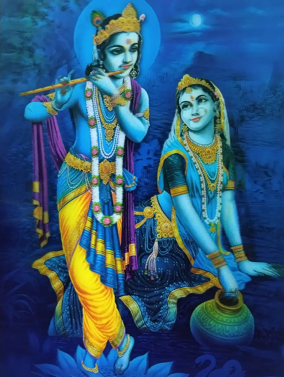 Vibrant Radha Krishna 5D Lamination Photo, 12x16 Inch, Spiritual Home Decor
