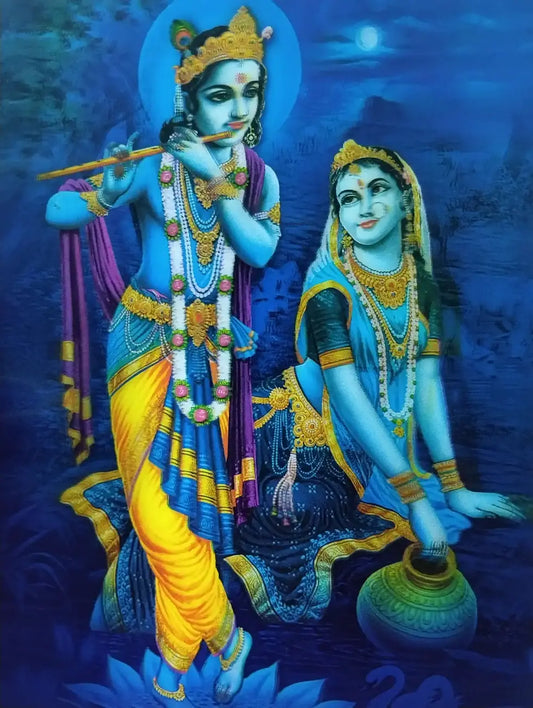 Vibrant Radha Krishna 5D Lamination Photo, 12x16 Inch, Spiritual Home Decor