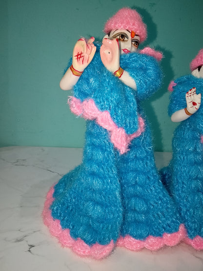 9 Inch Radha Krishna Woolen Dress (Blue)