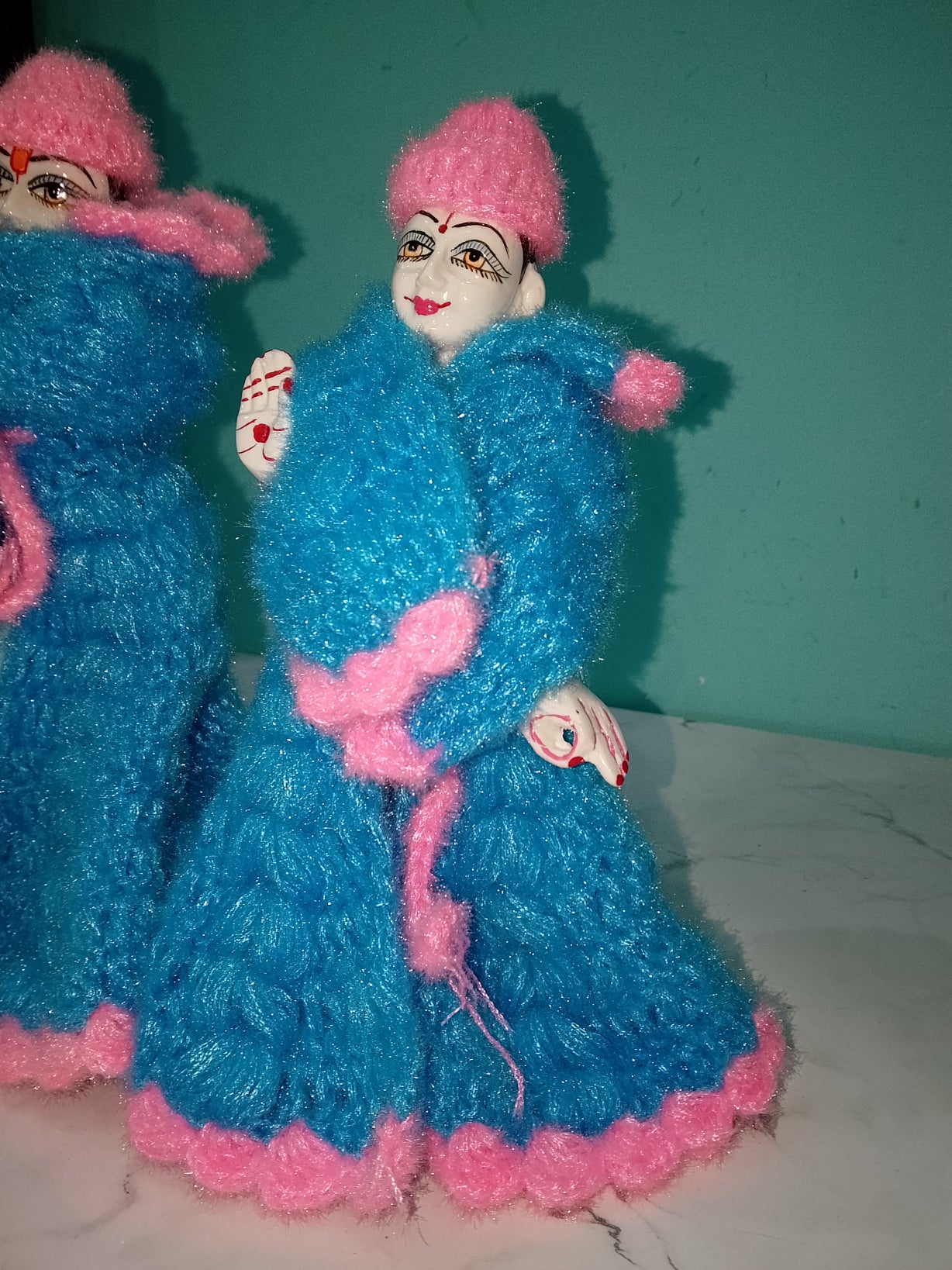 9 Inch Radha Krishna Woolen Dress (Blue)