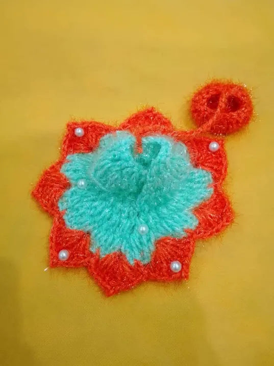 Laddu Gopal Woolen Dress Size 2 in Orange & Skyblue Colour