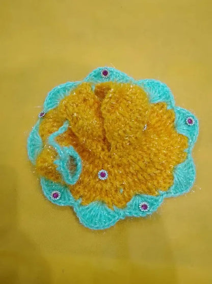 Laddu Gopal Woolen Dress Size 2 in Sky Blue & Yellow Colour