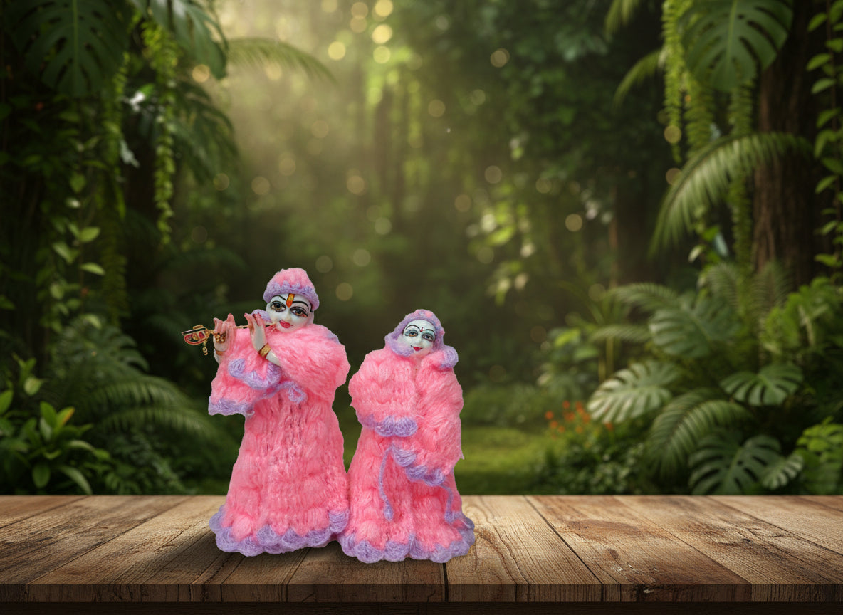 9 Inch Radha Krishna Woolen Dress (Pink Violet Mix)