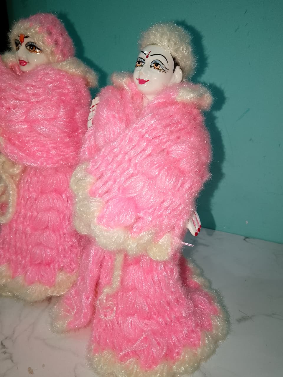 9 Inch Radha Krishna Woolen Dress (Pink White Mix)