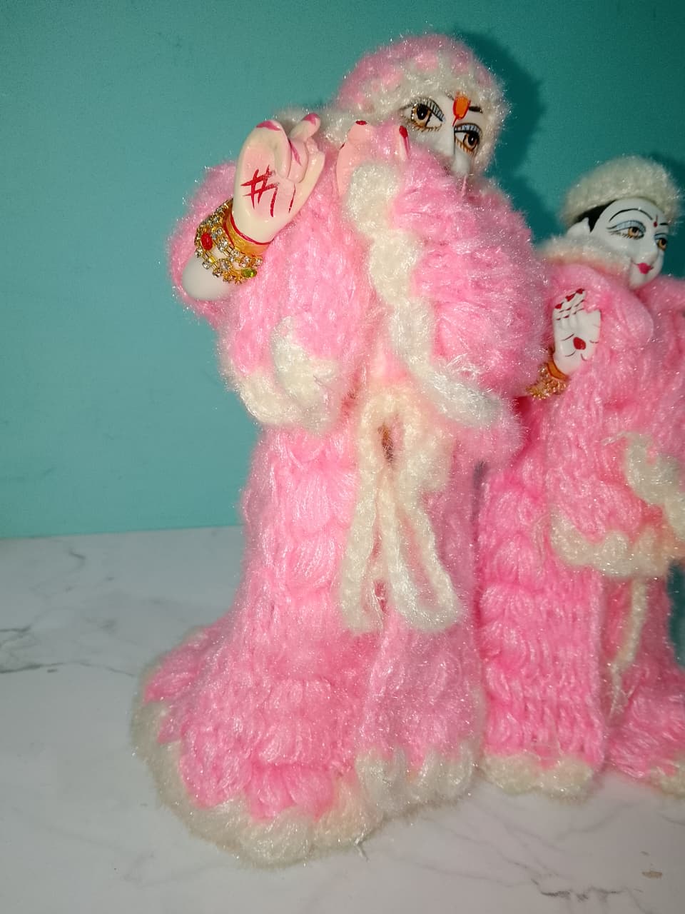 9 Inch Radha Krishna Woolen Dress (Pink White Mix)
