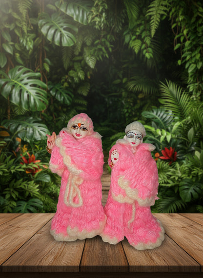 9 Inch Radha Krishna Woolen Dress (Pink White Mix)