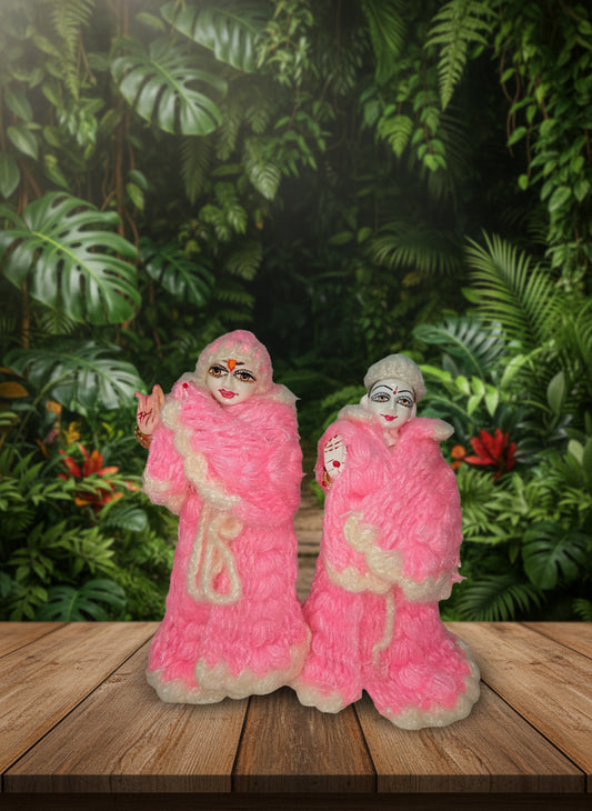 9 Inch Radha Krishna Woolen Dress (Pink White Mix)